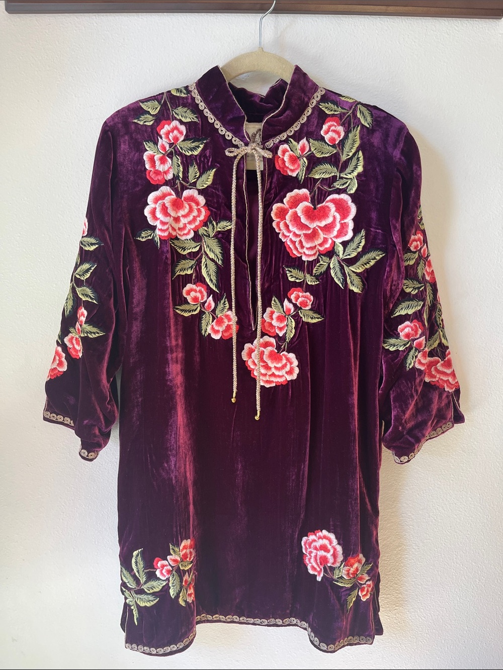 Chasing Unicorns 🥀 Like A Rolling Stone Silk Velvet Embroidered Tunic Dress sz M - Picture 11 of 17